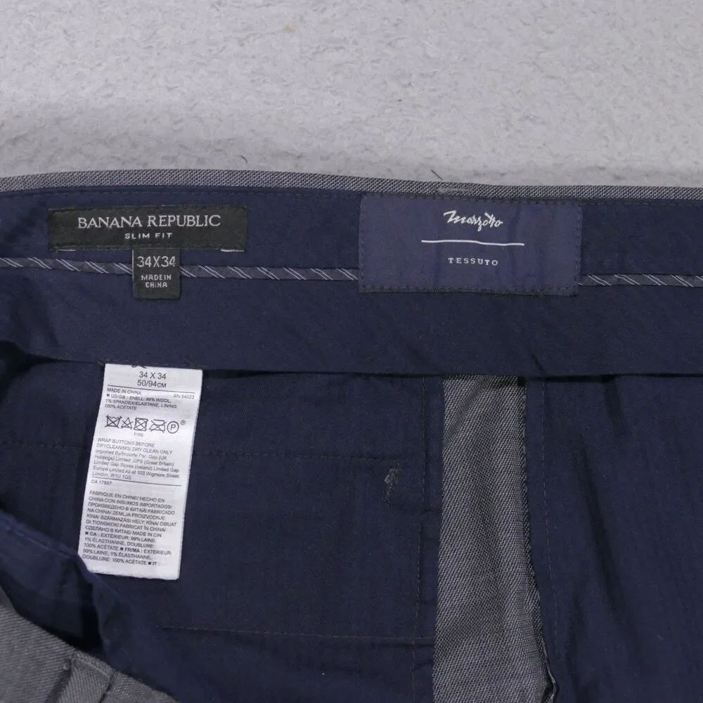 Banana Republic Modern Slim Fit Dress Pants Men's 34x32.5 Gray Flat Front Wool
